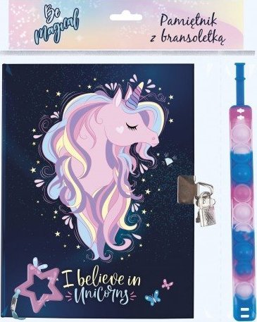 Derform Pamiętnik z kłódką + bransoletka jednorożec