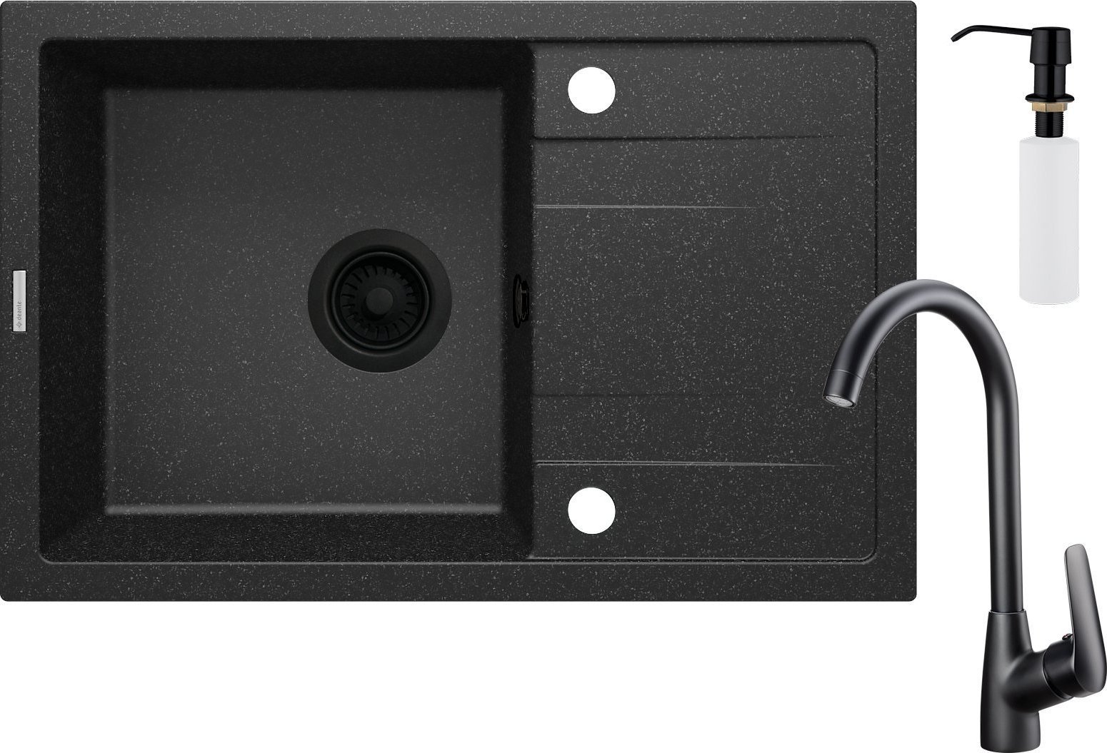 Zlewozmywak Deante granitowy z baterią 1-komorowy z ociekaczem - z dozownikiem