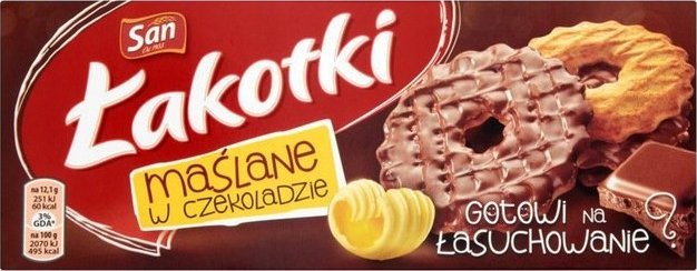 San SAN Łakotki Ciastka o smaku maślanym w czekoladzie mlecznej 146 g
