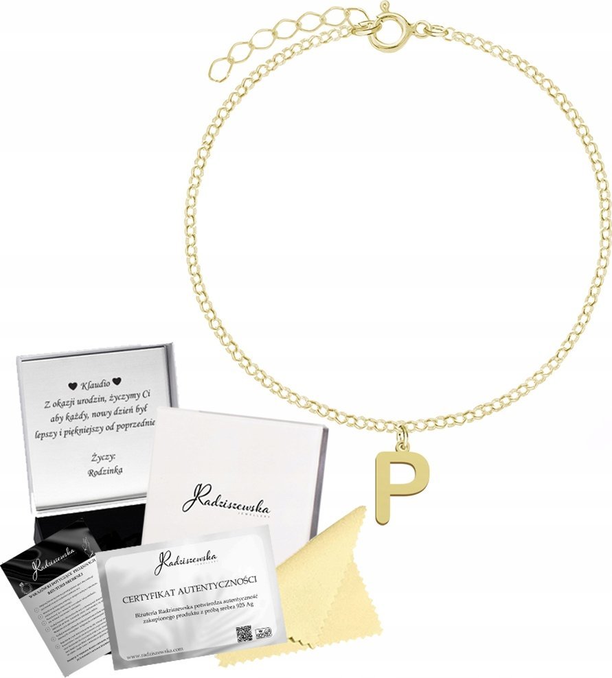 MEJK Jewellery Bransoletka Złota Litera Inicjały Łańcuszek Biżuteria ŻYCZENIA GRATIS