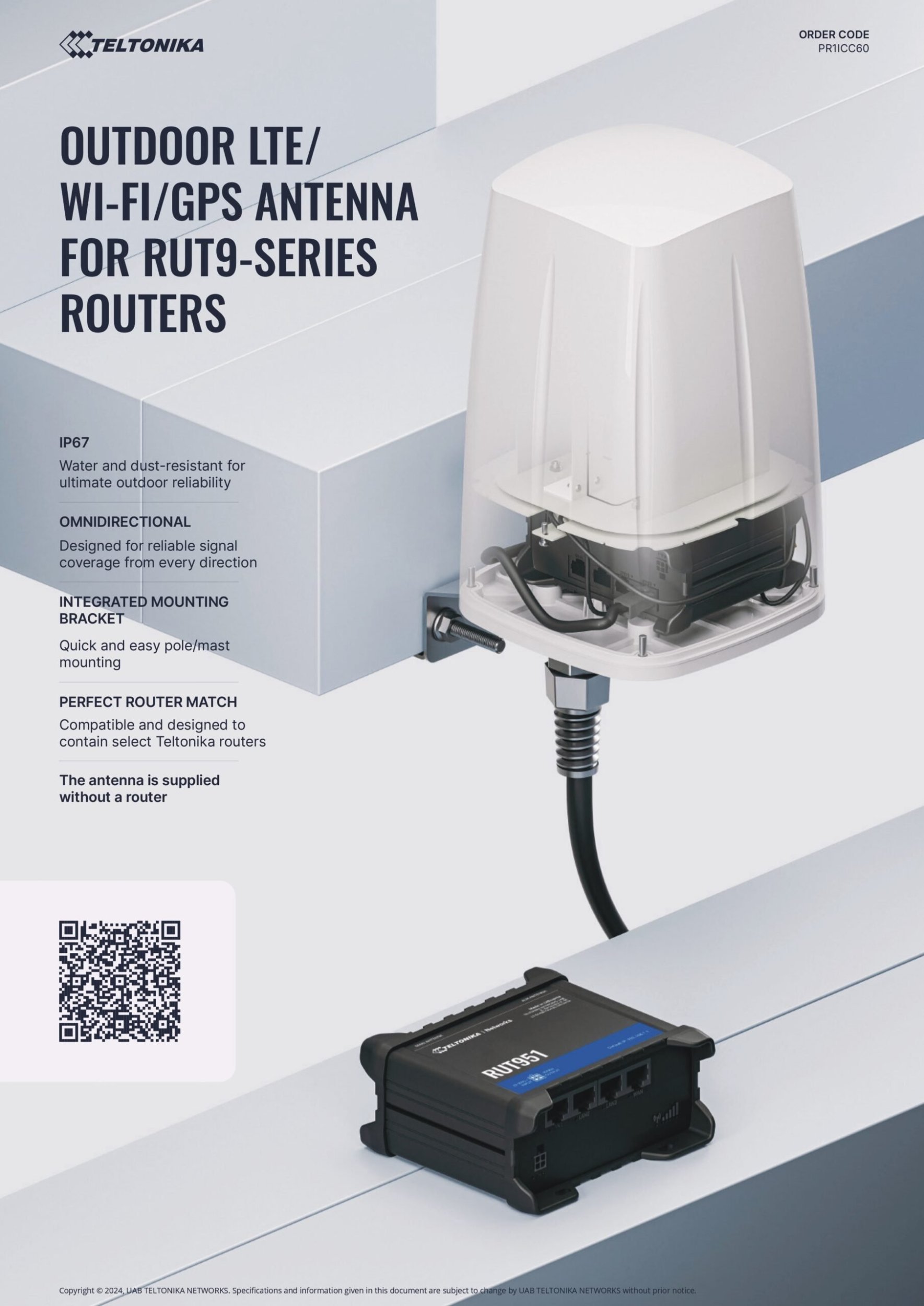 Antena Teltonika TELTONIKA NETWORKS Outdoor LTE/Wi-Fi/GPS antenna for RUT9-Series Routers