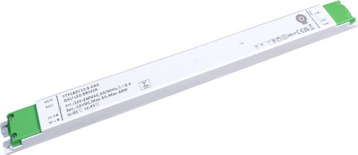 LED driver 48V/1.25A CV DALI Type6, Push Dimming, linear plastic case