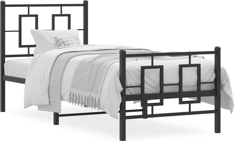 vidaXL Metalowa rama łóżka z wezgłowiem i zanóżkiem, czarna, 75x190 cm