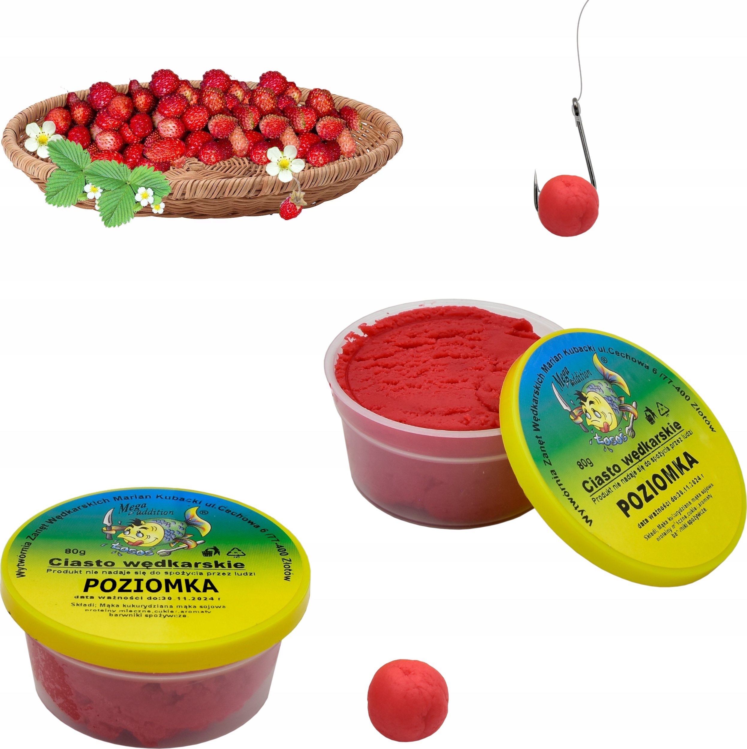 Wytwórnia Zanęt Wędkarskich Gotowe Proteinowe CIASTO WĘDKARSKIE 80g Poziomka