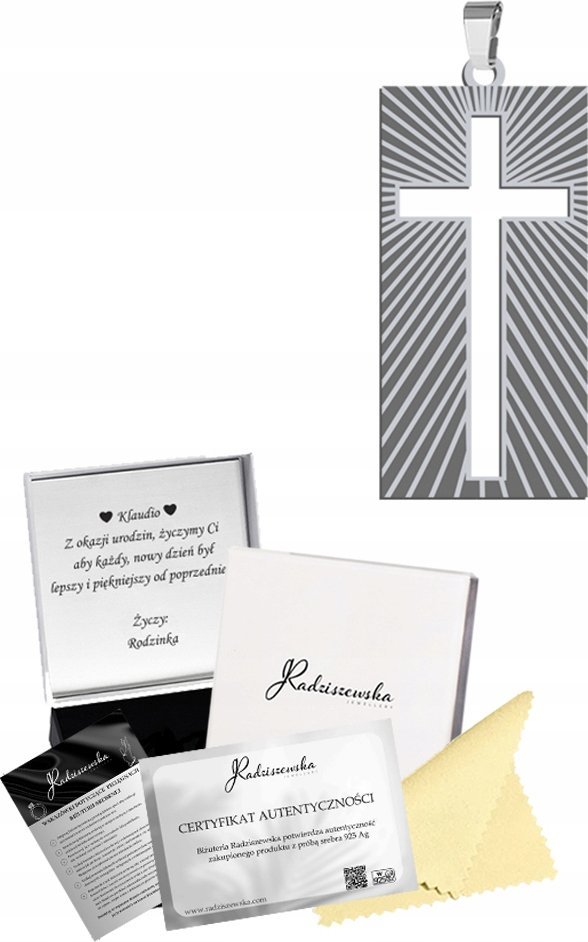 Radziszewska Jewellery Medalik z Krzyżykiem Srebro 925 Prezent Komunia ŻYCZENIA GRATIS