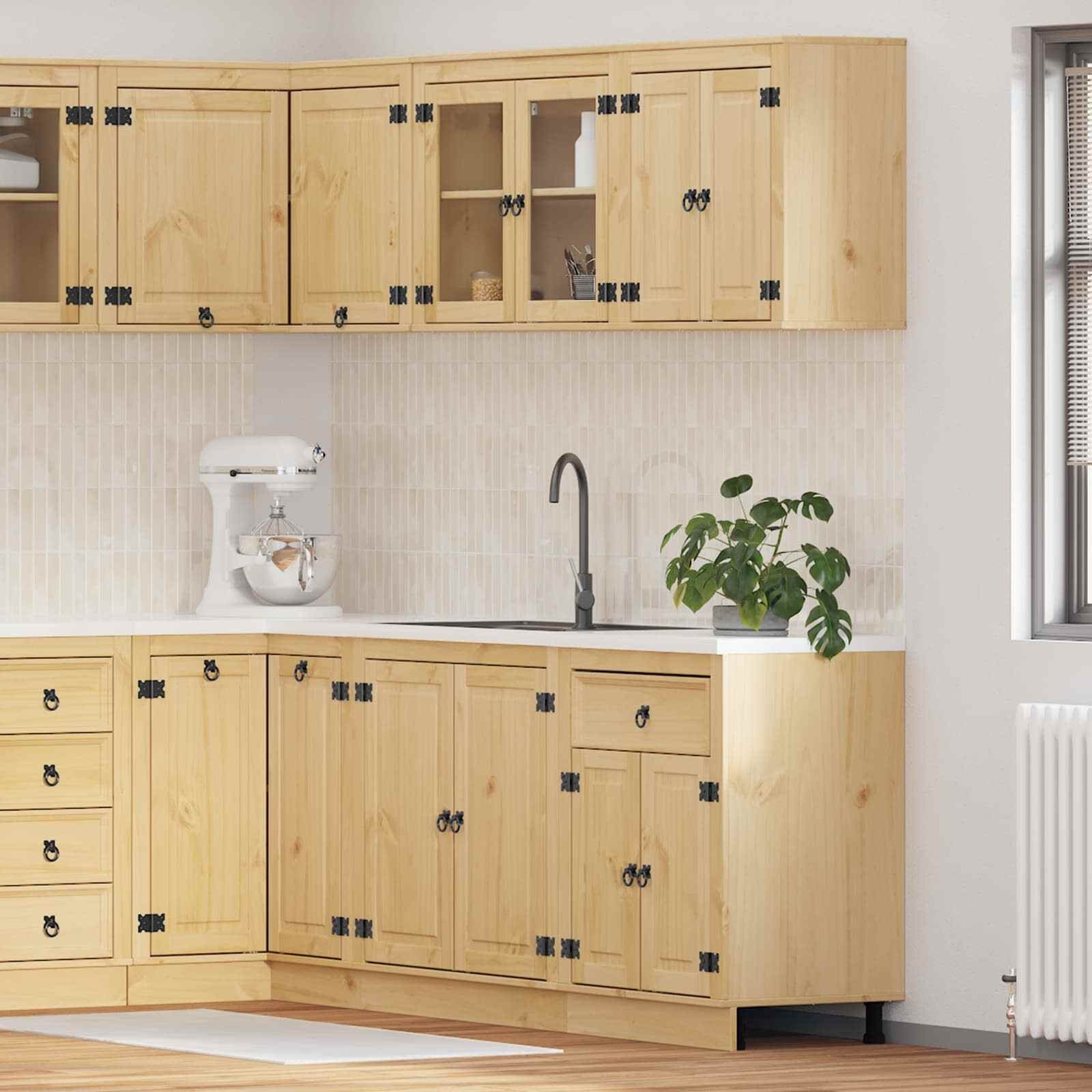 vidaXL Szafka z półką i drzwiami 4 pcs Miodowe lite drewno sosnowe