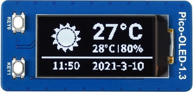 Waveshare Wyświetlacz OLED 1,3'' 64x128px - SPI/I2C - czarno-biały - do Raspberry Pi Pico - Waveshare 19376}