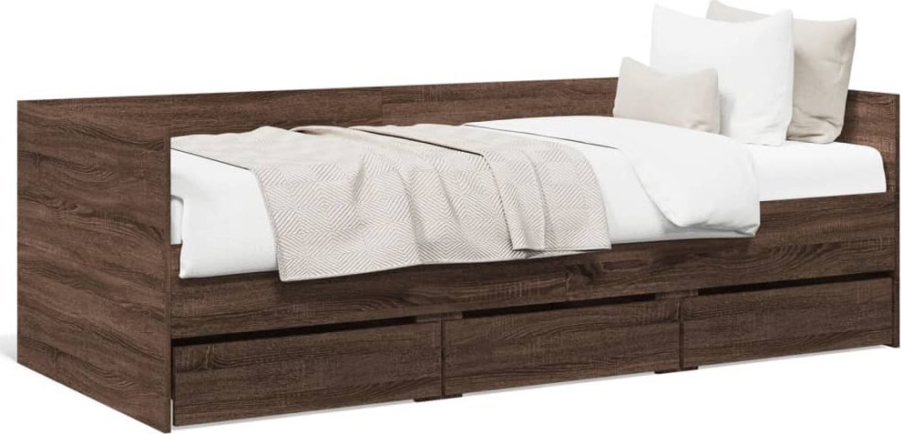 vidaXL Leżanka z szufladami, brązowy dąb, 75x190 cm