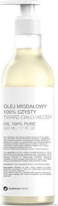 Botanica Olej migdałowy czysty do twarzy, ciała i włosów pompka 500ml