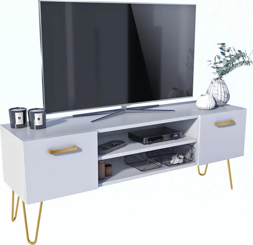 Elior Biała nowoczesna szafka RTV glamour - Amoris