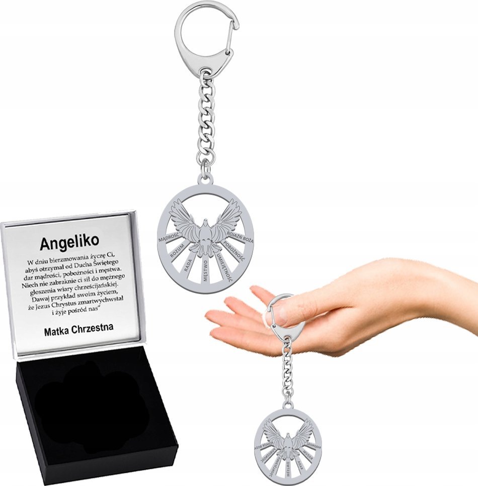 Radziszewska Jewellery Brelok do Kluczy z Duchem Świętym Bierzmowanie Prezent GRAWER GRATIS