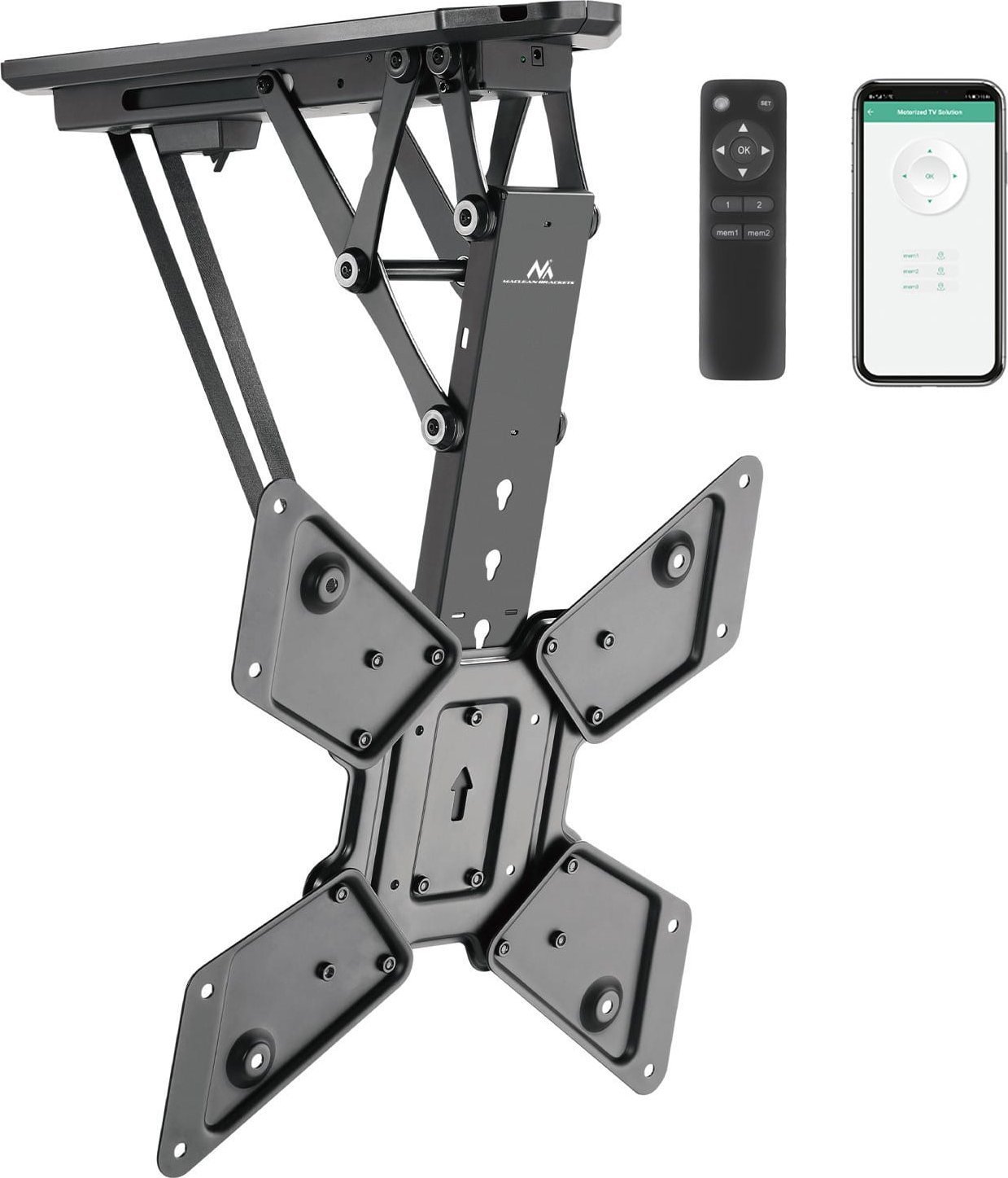Uchwyt do TV elektryczny sufitowy Maclean, obsługa TUYA, max VESA 600x400, pilot, 23"-55", 30kg, MC-492