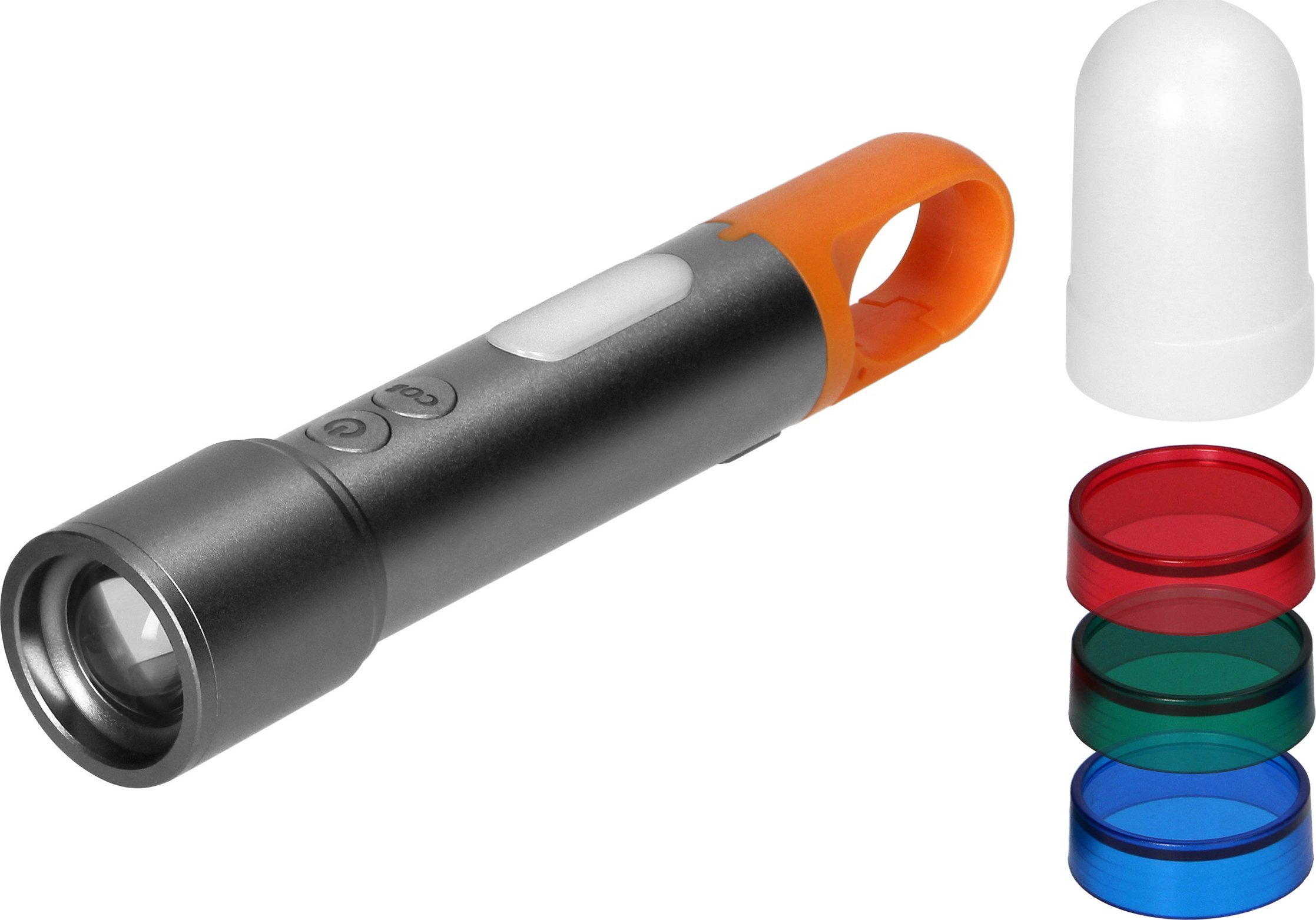 Latarka Orno Latarka LED SMD 10W + COB 2W, 350lm, 1200 mAh, funkcja zoom, kolorowe nakładki