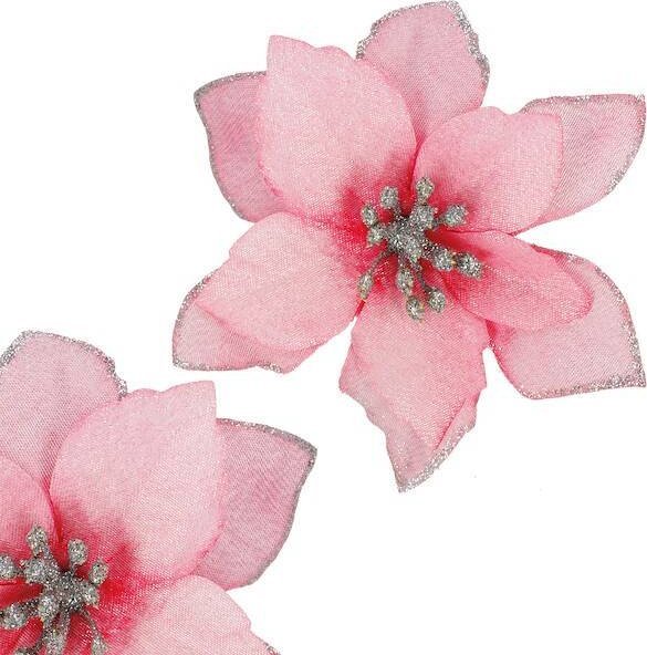 Springos Gwiazda betlejemska, sztuczny kwiat na klipsie poinsecja różowa srebrny brokat UNIWERSALNY