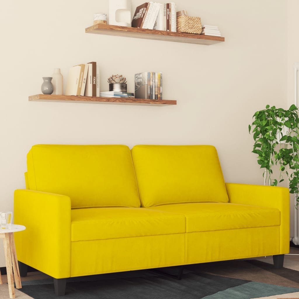 vidaXL Sofa 2-osobowa, żółta, 140 cm, tapicerowana aksamitem