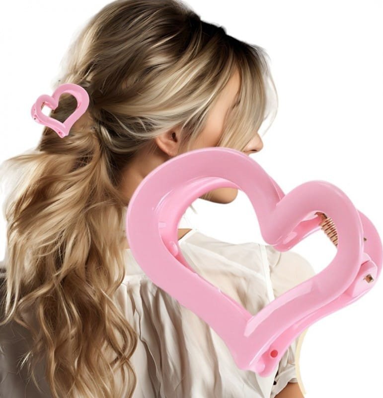 Spinka klamra do włosów XL serce różowe 6,5x6cm SP364R