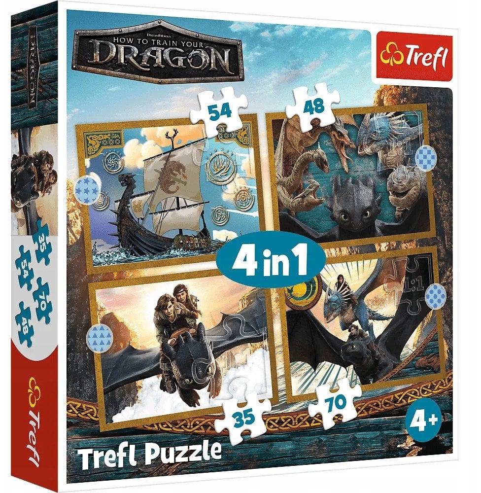 Trefl Puzzle 4w1 Jak wytresować smoka, Smocze dni - łącznie 207 elementów (34678)