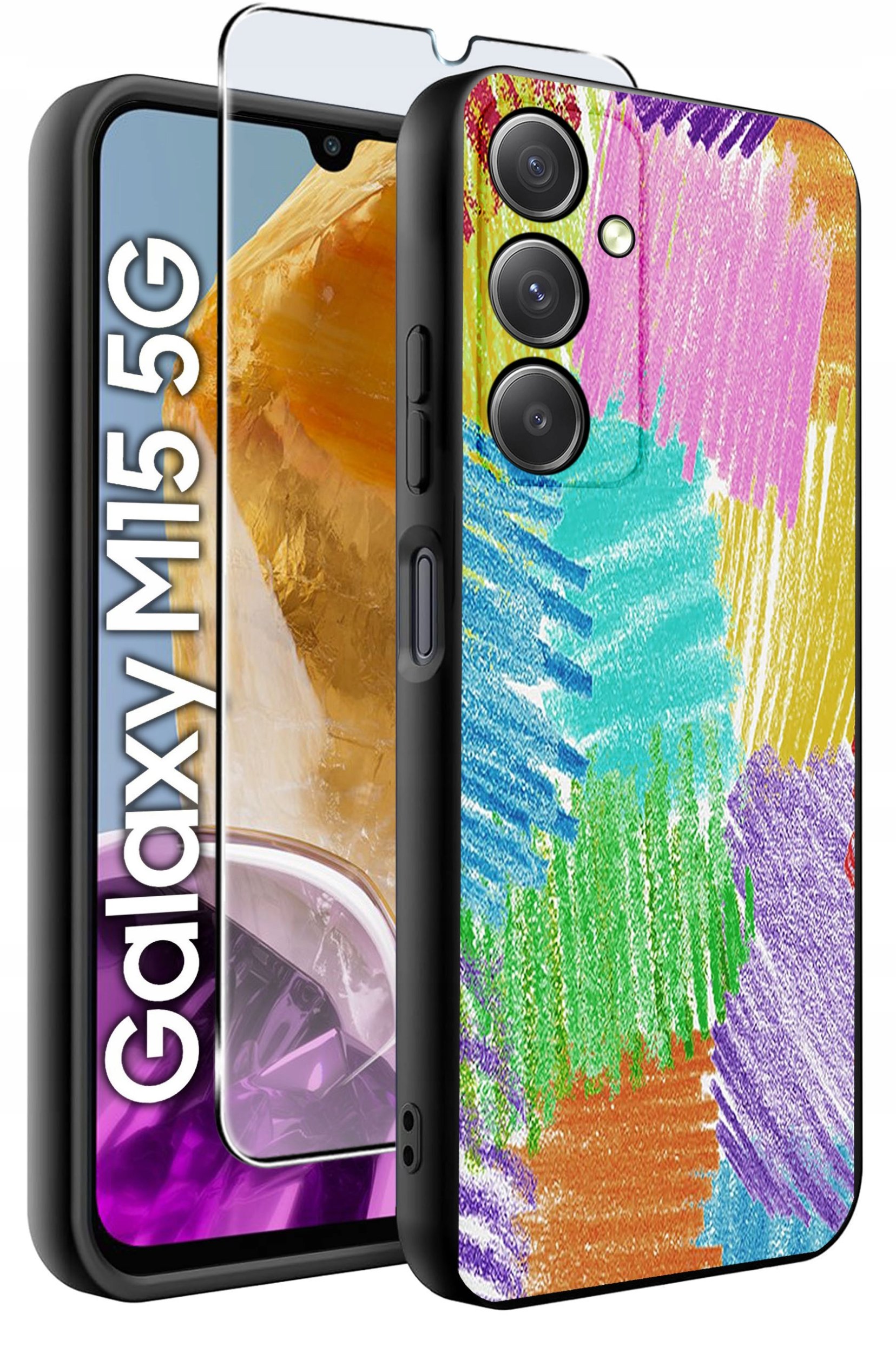 ETUI do Samsung M15 5G WZORY | SILIKONOWE MATT CASE + SZKŁO HARTOWANE 9H