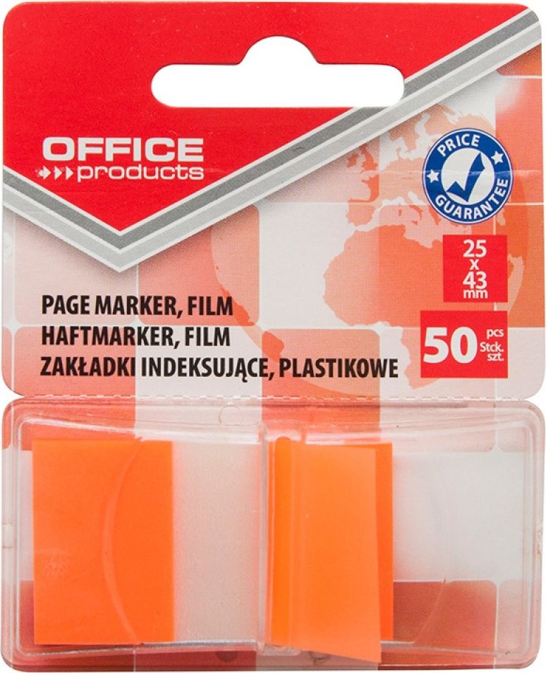Office Products Zakładki indeksujące OFFICE PRODUCTS, PP, 25x43mm, 1x50 kart., blister, pomarańczowe