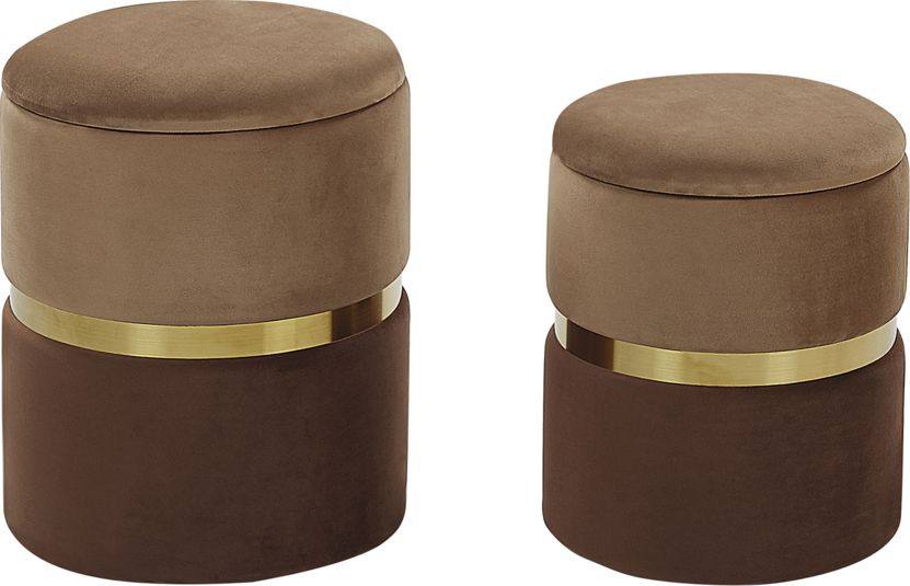 Beliani Zestaw 2 pufów ze schowkiem brązowy WICHITA