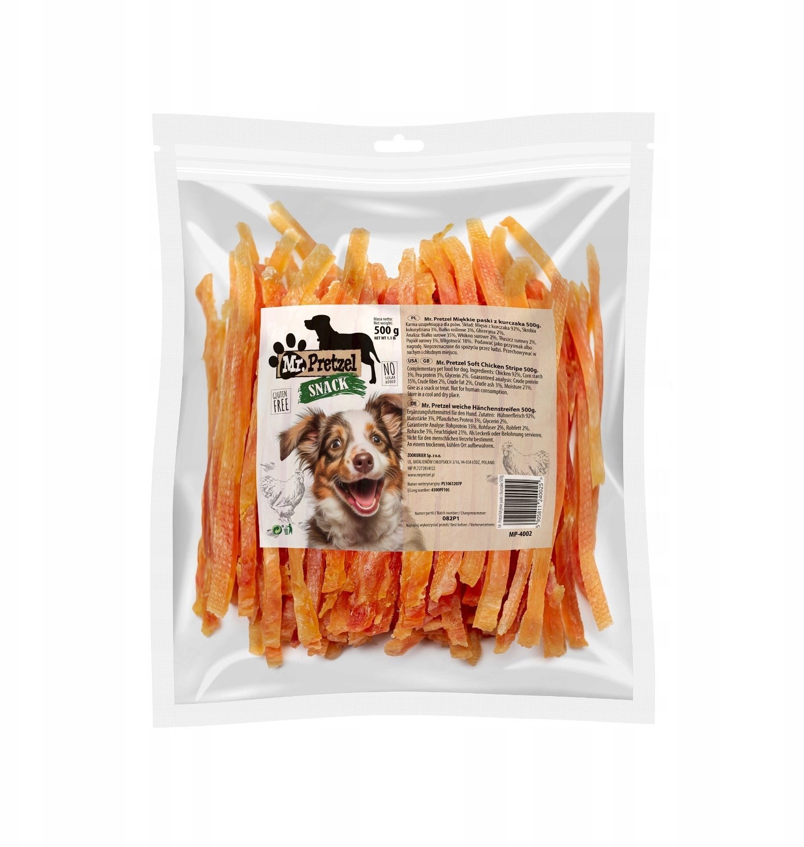 Mr. Pretzel Przysmaki dla psa miękkie paski z kurczaka 500g