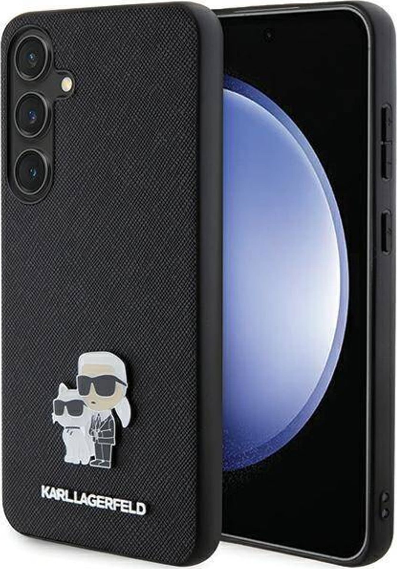 Karl Lagerfeld Etui KLHCS24SPSAKCMPK Samsung Galaxy S24 hardcase Saffiano Karl & Choupette Metal Pin czarny/black