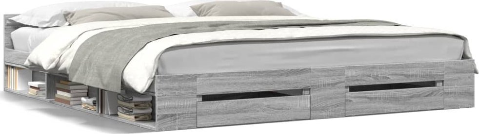 vidaXL vidaXL Rama łóżka z szufladami, szary dąb sonoma, 200x200 cm