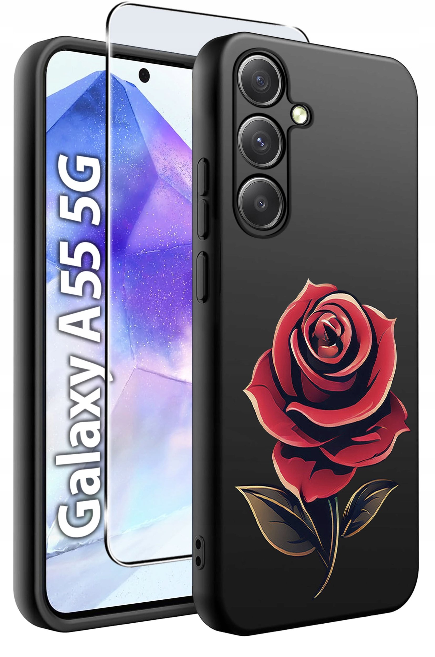 ETUI do Samsung A55 5G WZORY | SILIKONOWE MATT CASE + SZKŁO HARTOWANE 9H