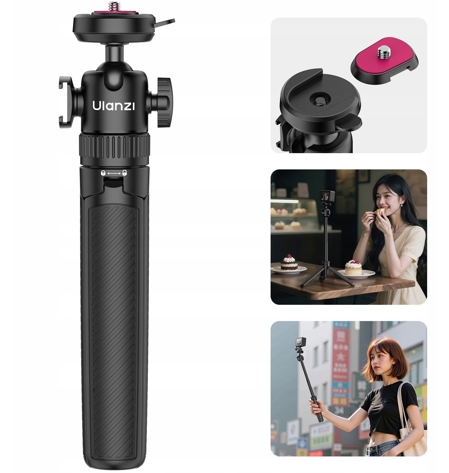 Statyw Ulanzi Statyw Selfie Stick 2w1 Na Telefon Aparat Kamerę Quick Release / Mt90