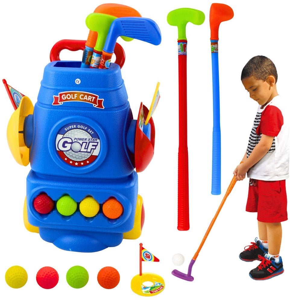 Zestaw Do Gry W Golfa Wózek 3 Kije 2 Chorągiewki 4 Piłeczki LEAN Toys