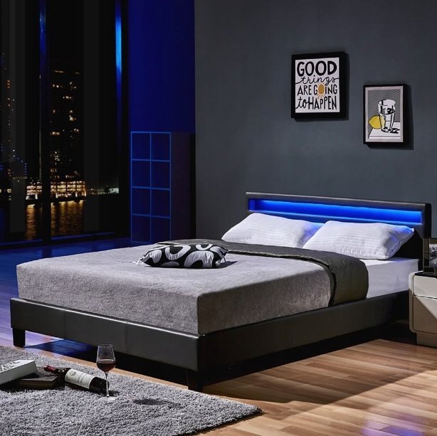 HDL Łóżko Led Astro 140x200 Ciemnoszare z Zagłówkiem