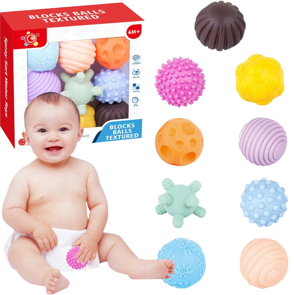 9x PIŁECZKI SENSORYCZNE EDUKACYJNE PIŁKI DO ĆWICZEŃ MASAŻ GRYZAK DLA DZIECI