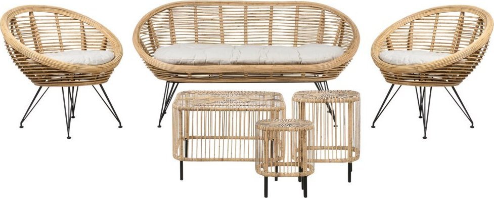 Beliani Zestaw wypoczynkowy rattanowy 4-osobowy ze stolikami kawowymi naturalny MARATEA/ CESENATICO
