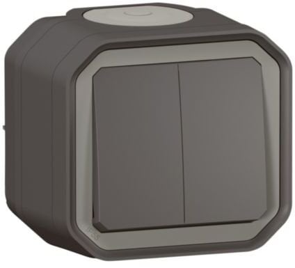 NOWE PLEXO 55 Łącznik podwójny/przycisk podwójny IP55 n/t 10AX antracyt 069775L