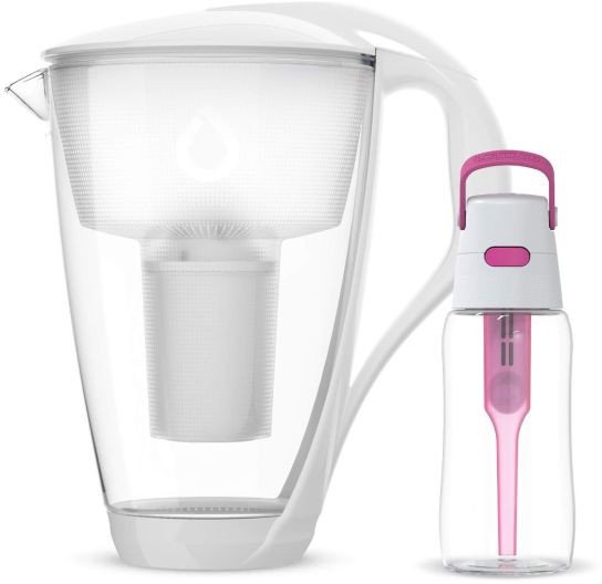 Dzbanek filtrujący Dafi Szklany Dzbanek CRYSTAL Biały Classic z Różową Butelką Solid 0,5