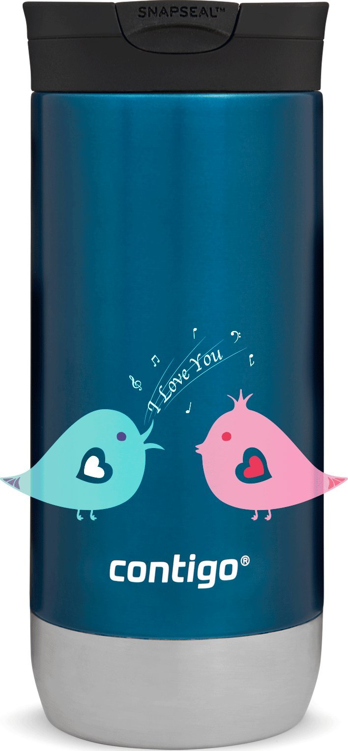 Kubek termiczny na kawę Contigo Huron 2.0 470ml - Ptaszkowe love - Niebieski