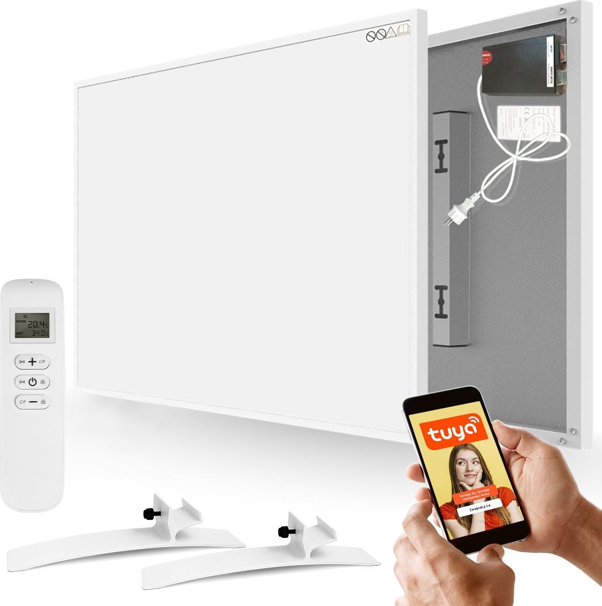 Grzejnik Cronos Zestaw Panel grzewczy IR CRONOS Graphene PRO CGP-300TWP White + Nogi białe