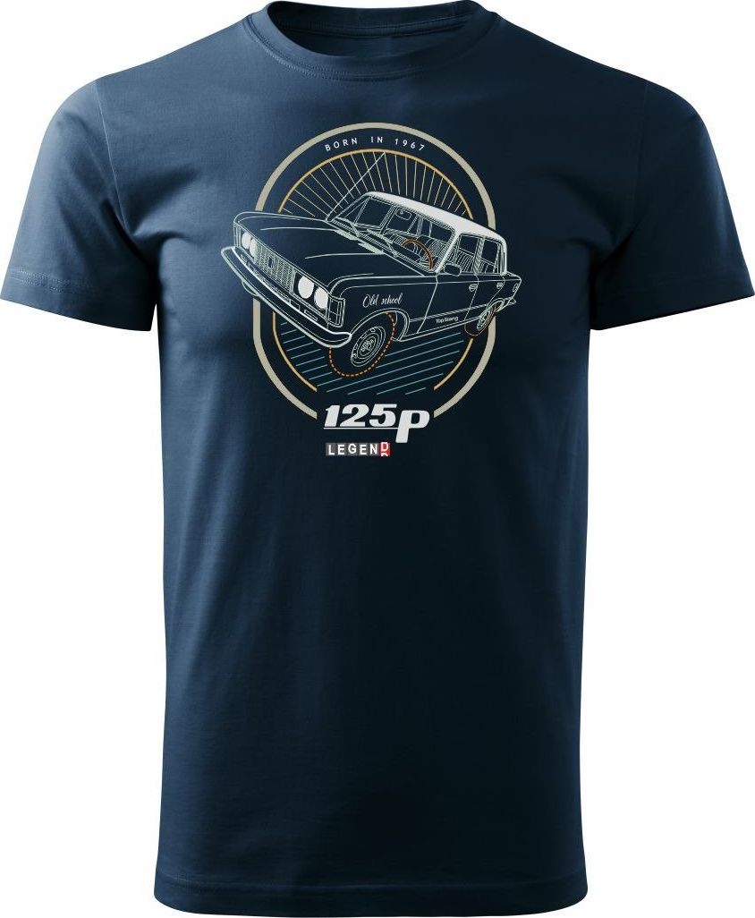Topslang Koszulka z samochodem duży Fiat 125p męska granatowa REGULAR XL
