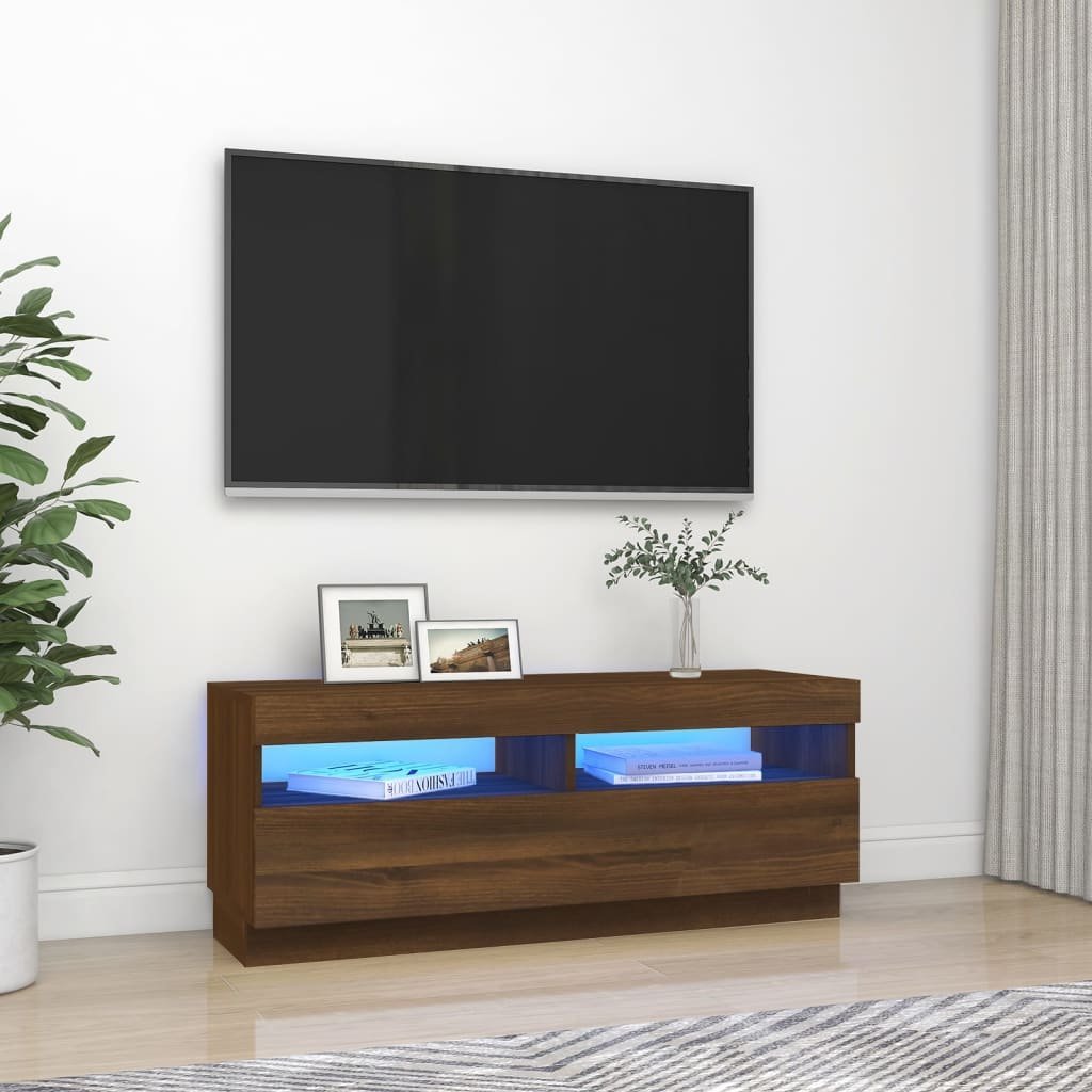 vidaXL vidaXL Szafka pod TV z oświetleniem LED, brązowy dąb, 100x35x40 cm