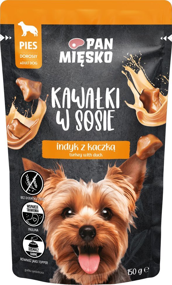 Pan Mięsko Pan Mięsko Karma mokra dla psa Kawałki w sosie Indyk z kaczką (dorosły) 150 g