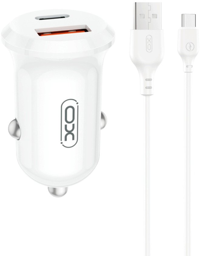 XO ładowarka samochodowa CC69 PD 30W QC 1x USB 1x USB-C biała + kabel USB - USB-C