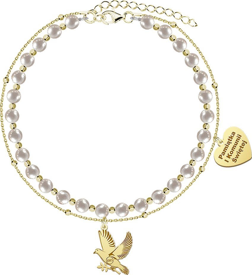 Radziszewska Jewellery I KOMUNIA ŚWIĘTA Bransoletka z Gołębiem pozłacane srebro GRAWER GRATIS