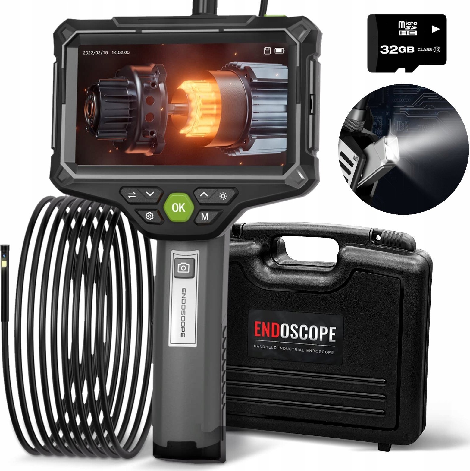 Benetech ENDOSKOP KAMERA INSPEKCYJNA SZTYWNY 5M PRZEWÓD DUAL 5,5mm 9LED 32GB SD 5M