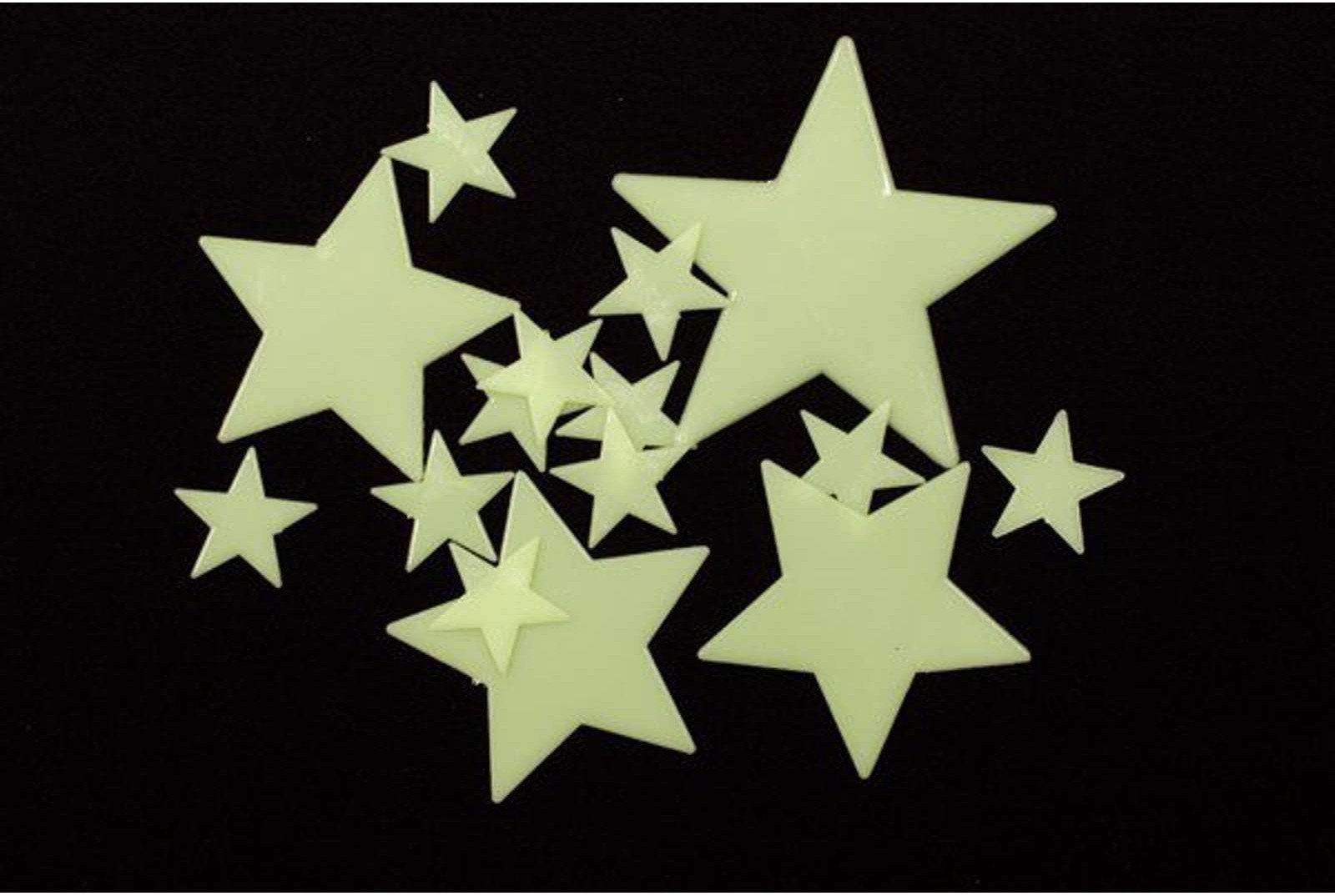 Glow-in-the-dark Stjerner 15stk. ass. i blister