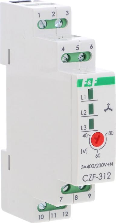 F&F Mikroprocesorowy czujnik zaniku i asymetrii faz monitor t\0,2s montaż na szynie DIN,True RMS CZF-312-TRMS