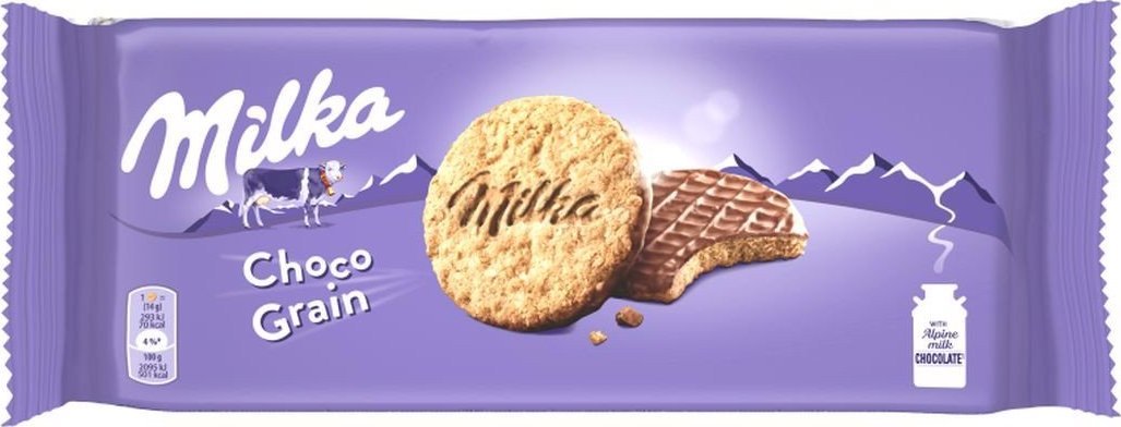Milka Choco Grain Ciastka z płatkami owsianymi oblane czekoladą mleczną 126 g