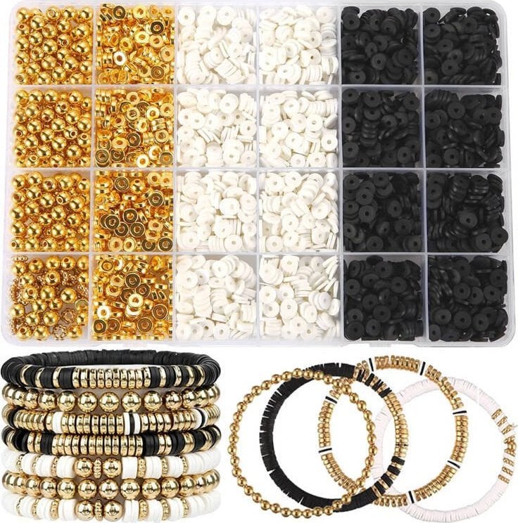 Jokomisiada Zestaw Koraliki złote czarne białe Bransoletka Przyjaźni Zrób sam ZA5284