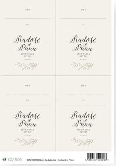 Szaron Naklejki dedykacyjne - Radość w Panu