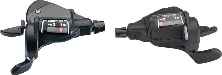 Microshift Manetki MICROSHIFT MEZZO, Para, 8.rzędowe(3x8), Kompatybilne z Shimano, Thumb Tap, Optyczny Wskaźnik Przełożeń (NEW)