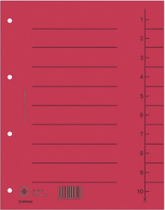 Donau Przekładka DONAU, karton, A4, 235x300mm, 1-10, 1 karta, czerwona